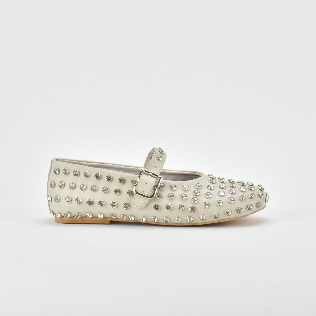 Shimmer Cream Leather Ballerina