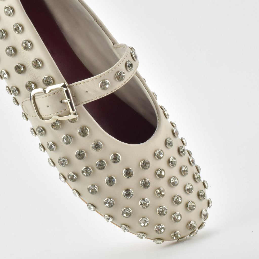 Shimmer Cream Leather Ballerina