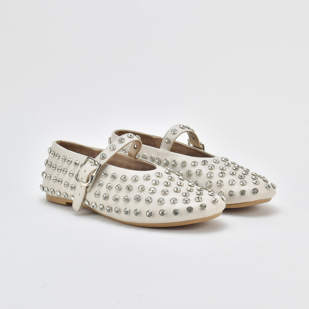 Shimmer Cream Leather Ballerina