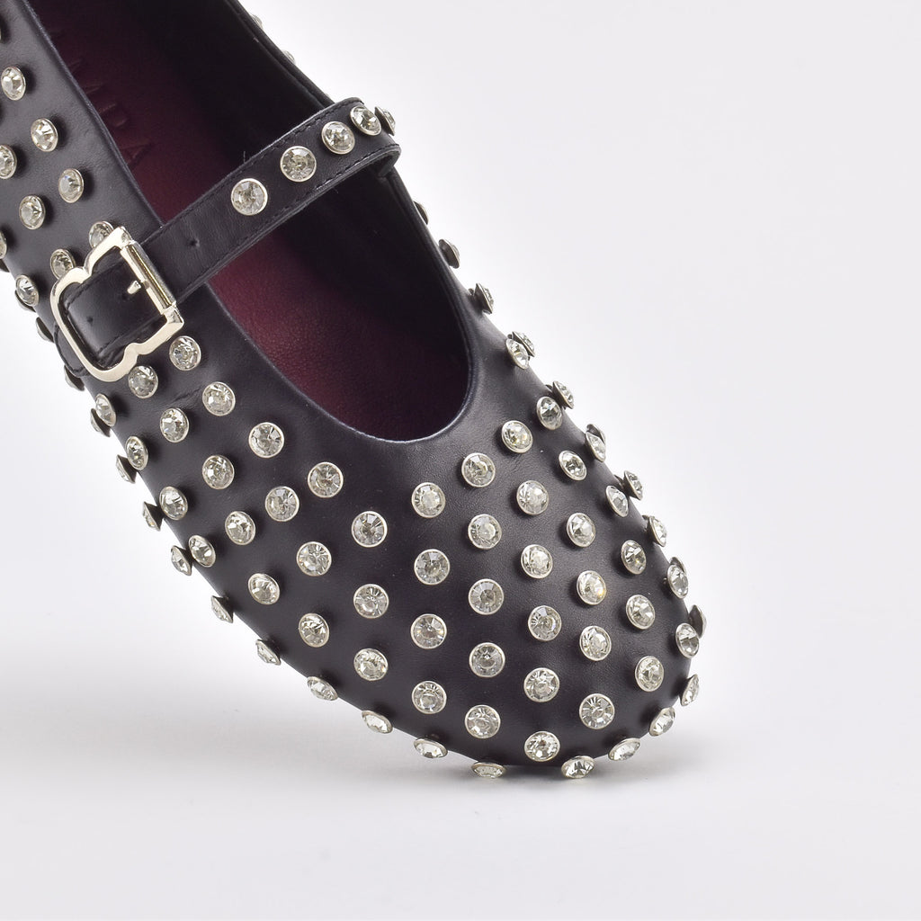 Shimmer Dark Leather Ballerina