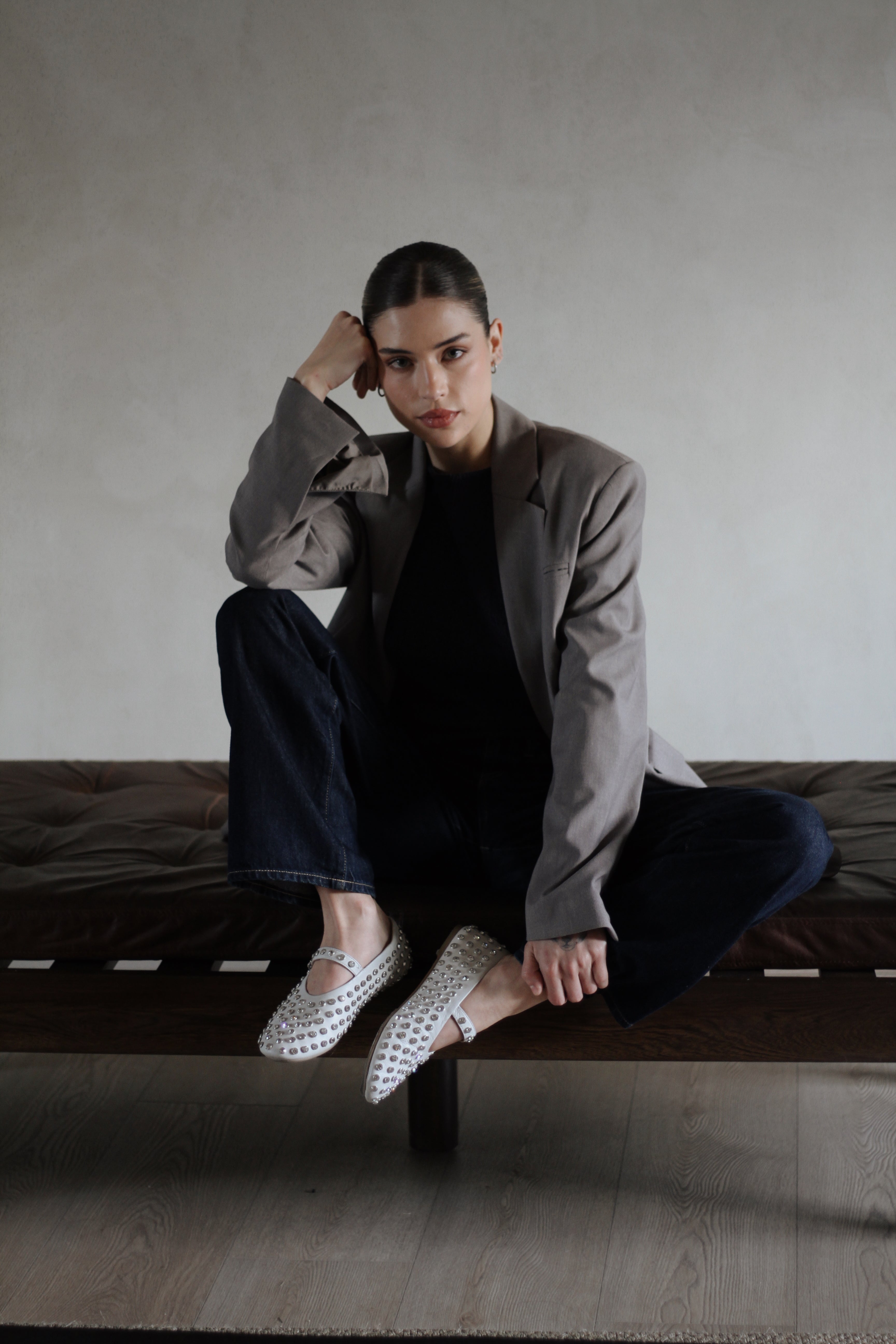 Shimmer Cream Leather Ballerina