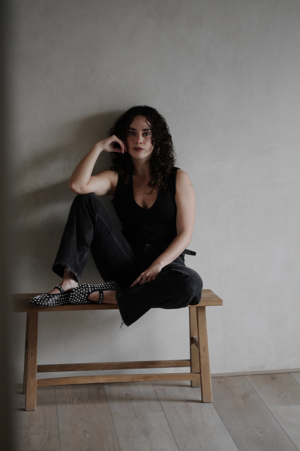 Shimmer Dark Leather Ballerina